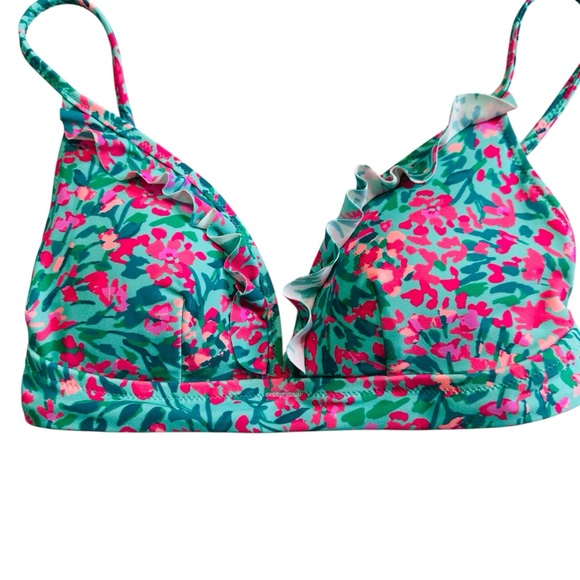 J.Crew Factory NWT Floral Printed Bikini Set Turquoise/Pink Sz.XS Beach Resort - Picture 5 of 9